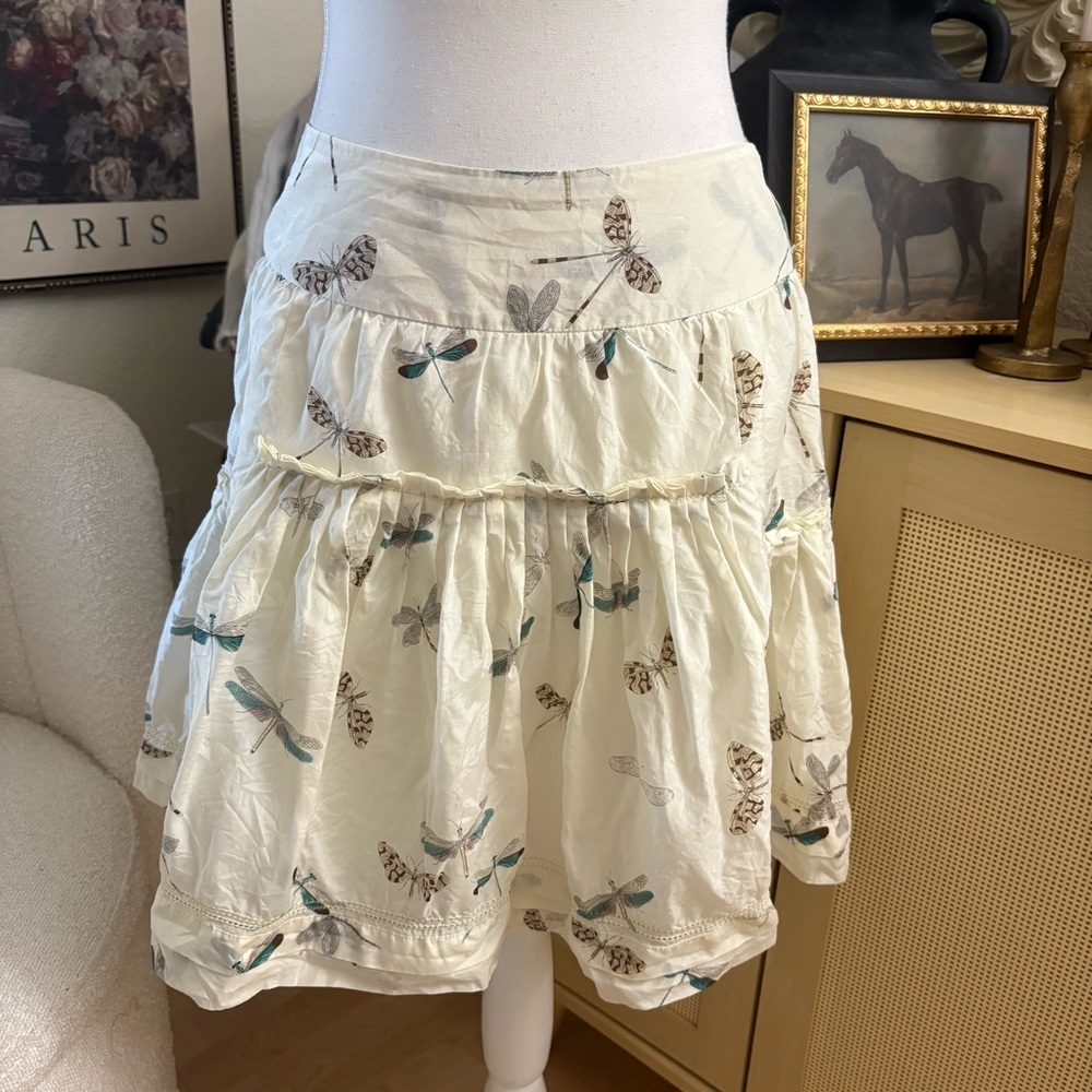 ANTHROPOLOGIE LEIFSDOTTIR Dragonfly Print Silk Blend Skirt Size 8‎